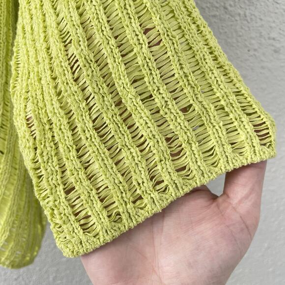 Chicos Cardigan Size 1 Open Knit Ladder Stitch Ribbed Pistachio Green Whimsical - Picture 3 of 7